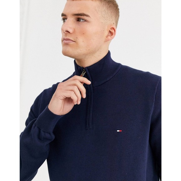 Tommy Hilfiger Mens Sweater 1/2 Half Zip Mock Turtleneck Navy Blue, Sz XL - Picture 2 of 14